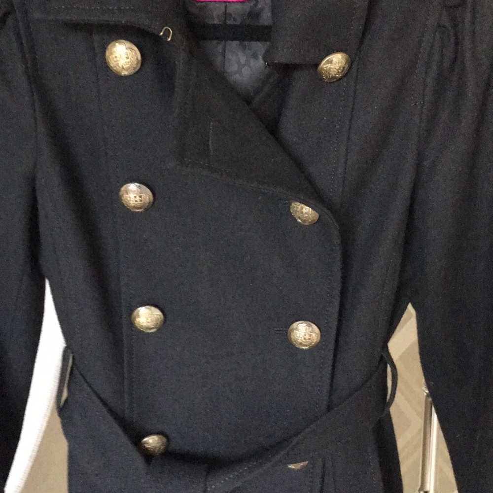 Express Black Double-Breasted Pea Coat with Gold Buttons - Picture 4 of 8